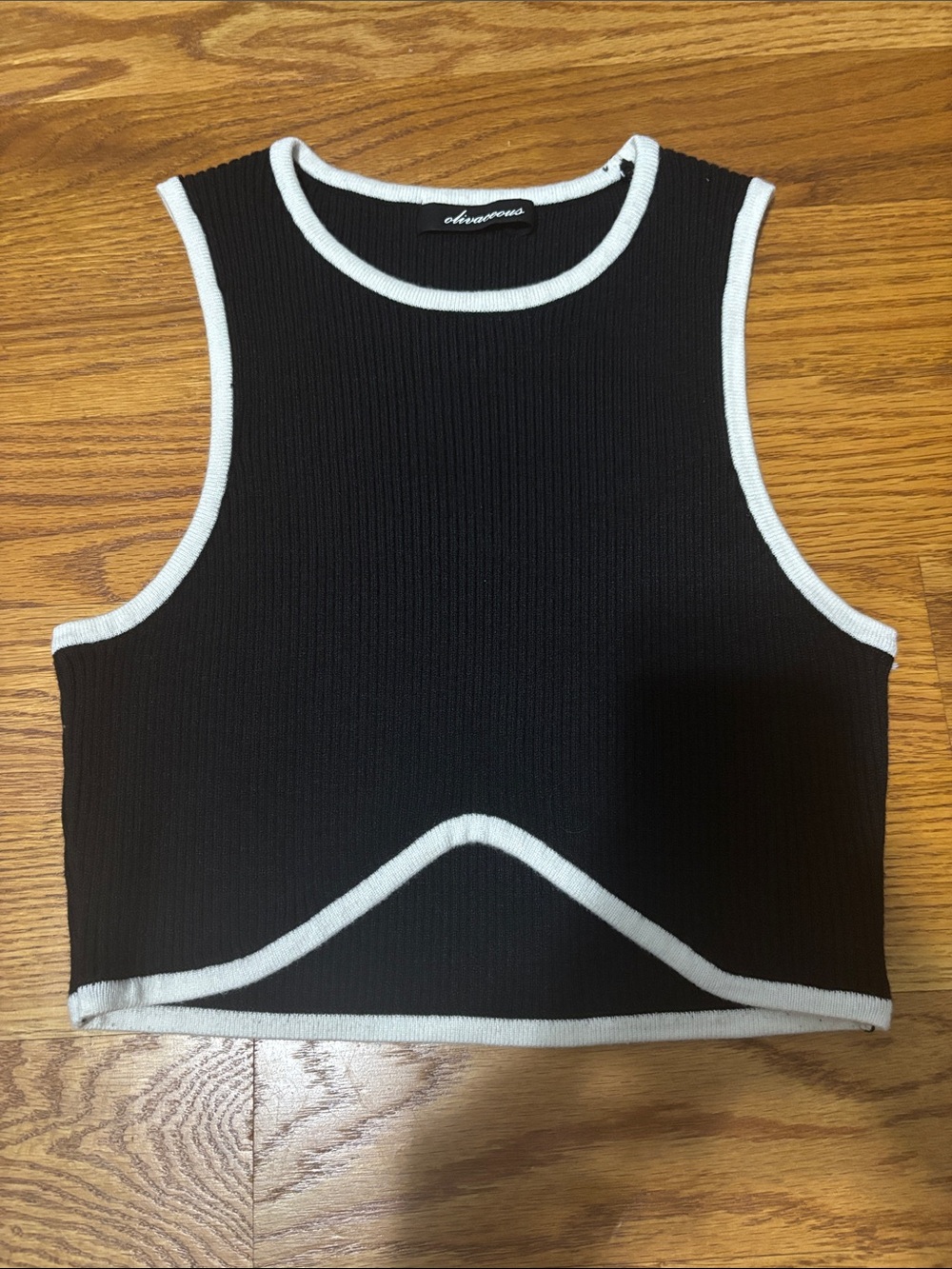 Olivaceous Black Crop Tank with White Trim
